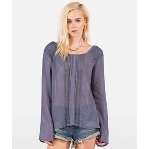 Volcom Flea Market Find Purple/Gray Long Sleeve Boho Gauze & Lace Shirt, Size S